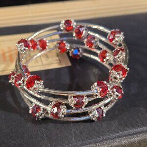 Handcrafted Crystal Wrap Bracelet With Red Faceted Beads